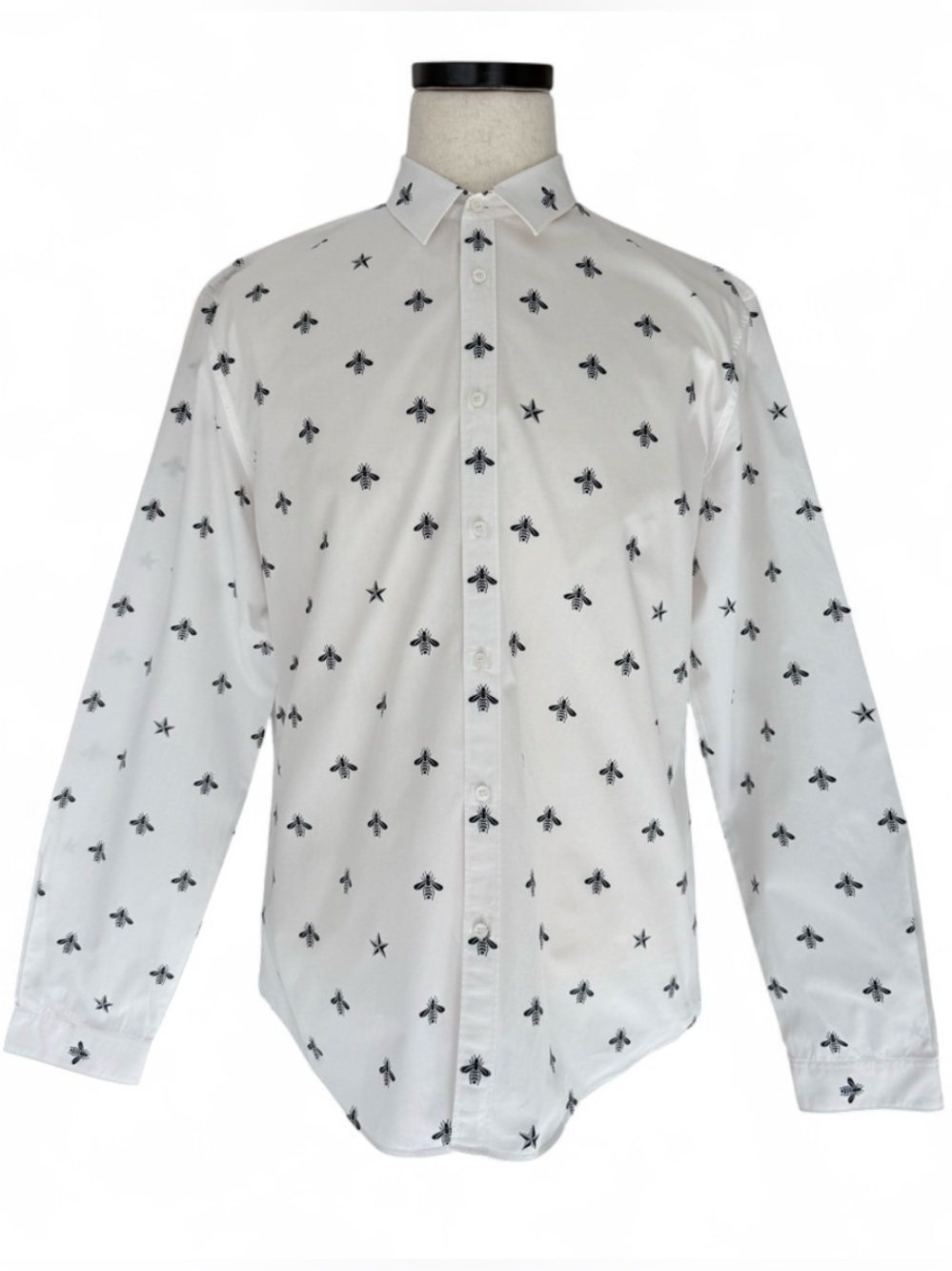 Gucci White Cotton Bee Graphic Print Button-Front Shirt Size 43/17. Never Worn